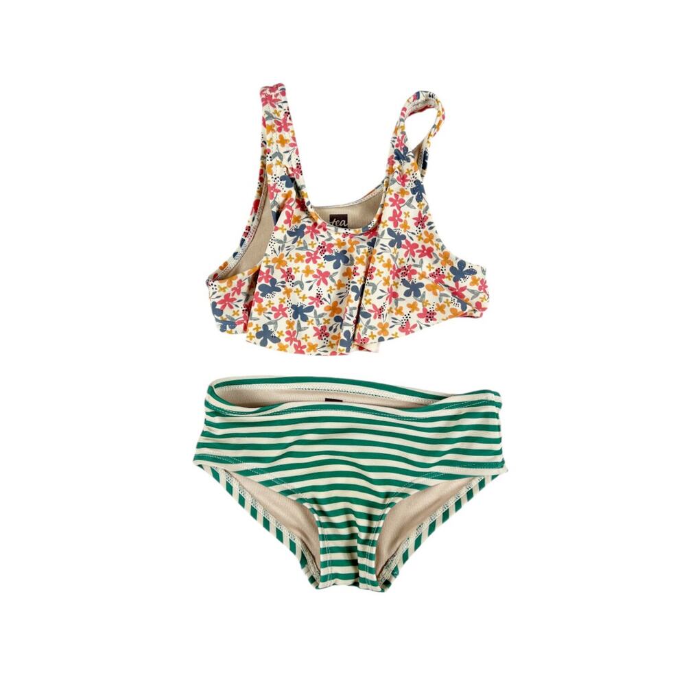 Tea Collection Cyprus Floral Ruffle Two Piece Swimsuit size 2 girls